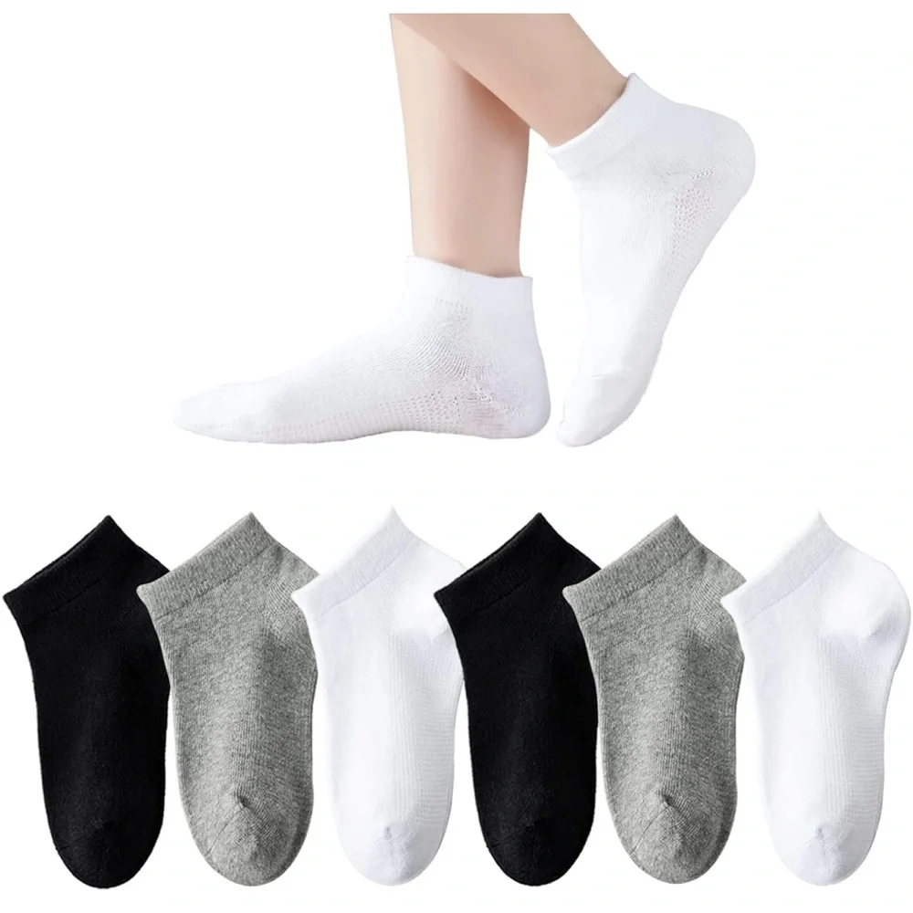 Boys/Girls Low Cut Cotton Socks Kids Ankle Socks - Black, Gray, and White